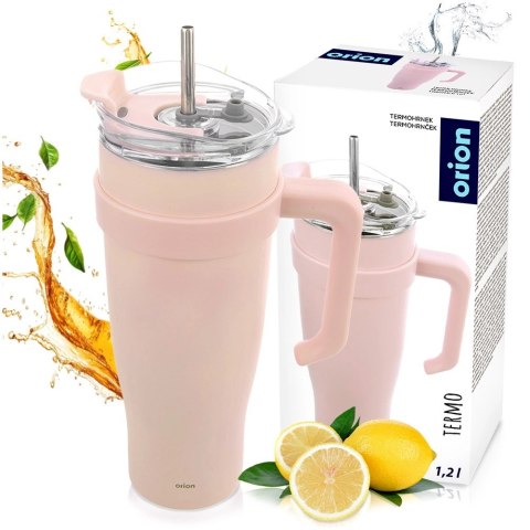 Kubek termiczny stalowy różowy z uchwytem TERMO 1,2 l