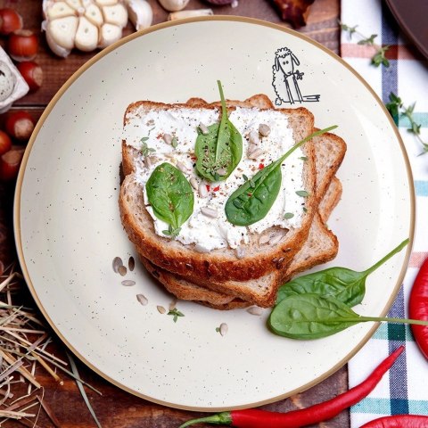 Talerz Deserowy Ceramiczny Beżowy 20 cm ORION Owieczka Efektowny Dekor