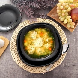 Talerz Obiadowy Głęboki Szkło Czarne LUNA Kwadratowy 650 ml ORION