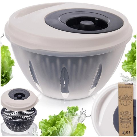 Wirówka Suszarka do Sałaty ELA 4,5 L ORION Ręczna z Korba Szaro-Biała