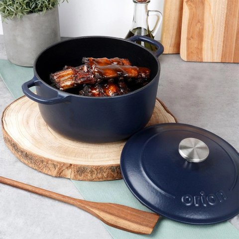 Garnek Żeliwny 3,3 L LITINA Emaliowany 22 cm Granatowy Indukcja