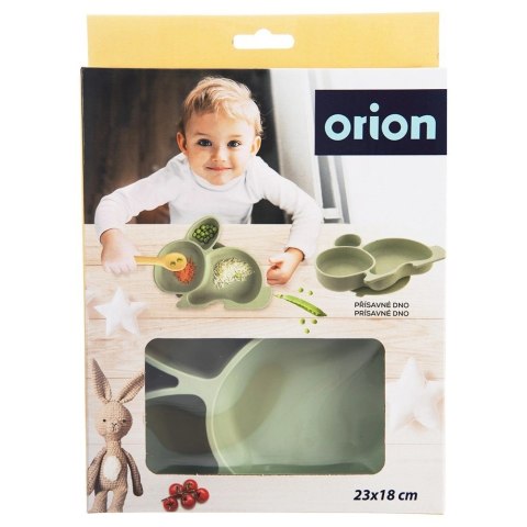 Talerz dla Dziecka Silikon Dzielony Zajączek ORION Przyssawka Zielony