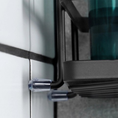 Półka pod prysznic metalowa czarna na przyssawki narożna 24x18x12,5 cm