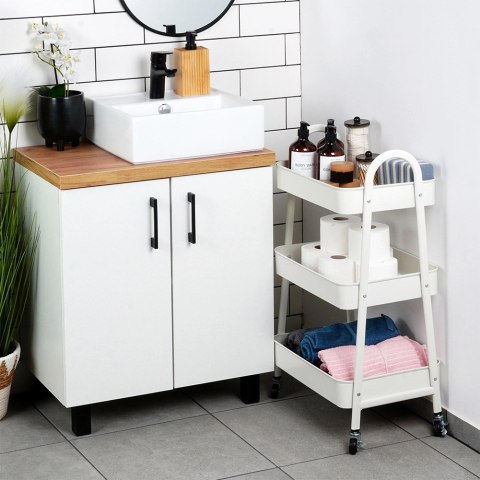 Regał na Kółkach Metalowy 3 Poziomy Biały 44 x 315 x 785 cm