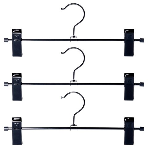 Wieszak na spodnie metalowy czarny z klipsami 3 szt.