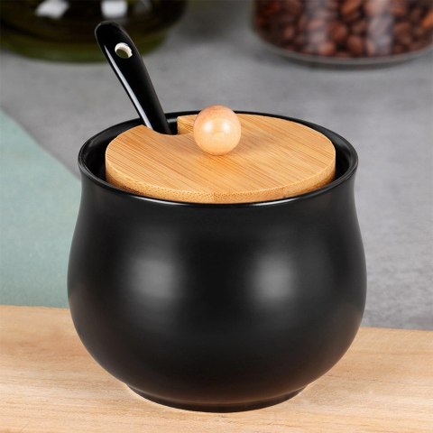 Cukierniczka Ceramiczna VILDE 250 ml Czarna z Pokrywką i Łyżeczką