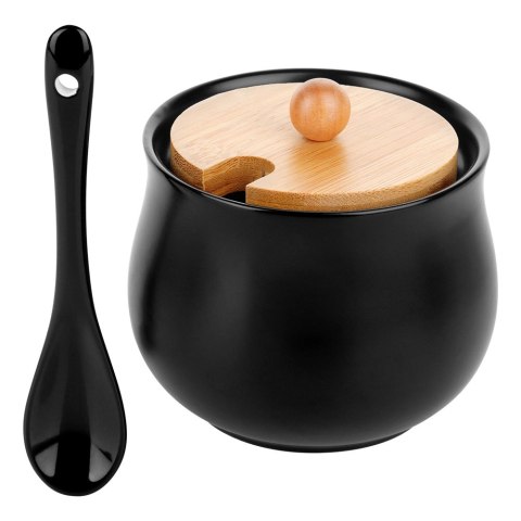 Cukierniczka Ceramiczna VILDE 250 ml Czarna z Pokrywką i Łyżeczką