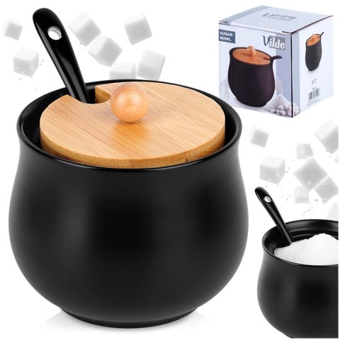 Cukierniczka Ceramiczna VILDE 250 ml Czarna z Pokrywką i Łyżeczką