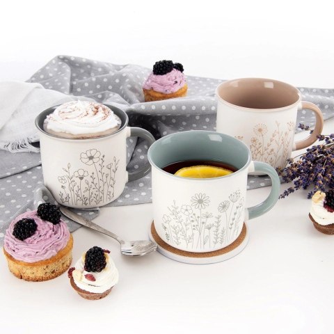 Kubek Porcelanowy 400 ml ORION Kwiaty Biały z Beżowym Wnętrzem do Zmywarki