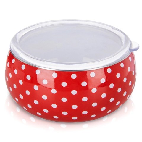 Miska Emaliowana TECKA 1 L z Pokrywką Czerwony Groszek do Zmywarki ORION
