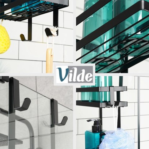 Półka pod prysznic metalowa czarna zawieszana 23x10,5x75 cm