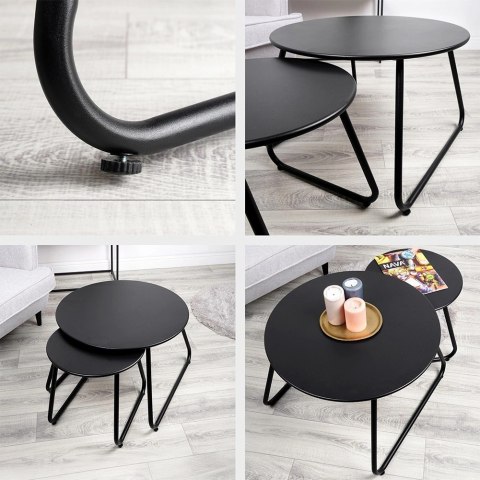 Stolik Kawowy Zestaw Metalowy Czarny 2 szt. Gniazdowy AMBIANCE