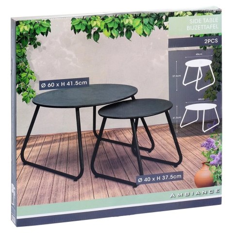 Stolik Kawowy Zestaw Metalowy Czarny 2 szt. Gniazdowy AMBIANCE