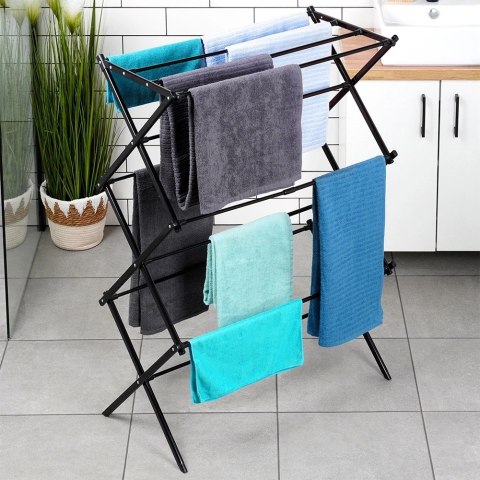 Suszarka na pranie metalowa czarna pionowa rozsuwana 44,5-75x37,5x105 cm