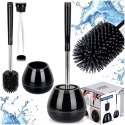 Szczotka do toalety silikonowa ze stojakiem i szczypcami czarna 42 cm