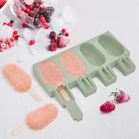 Forma do Lodów ORION Silikonowa Zielona Pokrywka na 4 szt. + Patyczki
