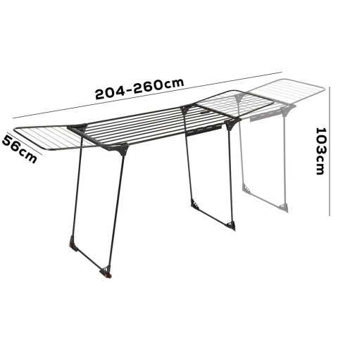 Suszarka XXL na Pranie Ubrania Metalowa Czarna Składana VILDE 204-260 cm