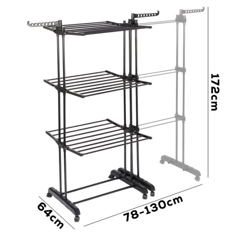 Suszarka na Pranie Pionowa Rozsuwana Regulowana Czarna ORION 130x64x172 cm