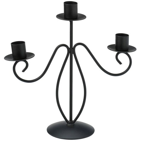 Świecznik Kandelabr Trójramienny Metal Czarny 23 cm na 3 Długie Świece