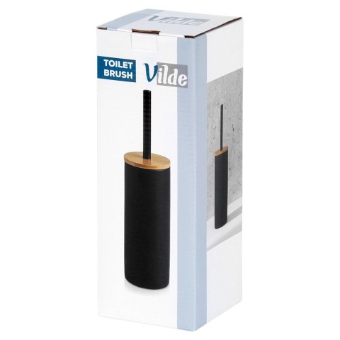 Szczotka Silikonowa WC Ze Stojakiem Czarna Bambusowa Pokrywa 36,5 cm VILDE