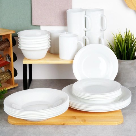 Talerze Obiadowe Płytkie Szkło Białe 6 szt. VILDE 25,5 cm Opalowe