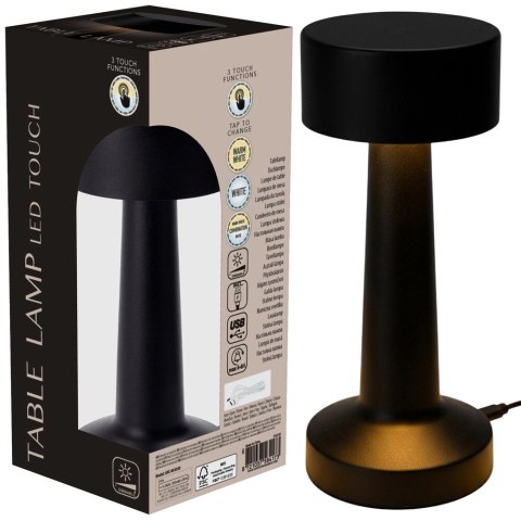 Lampka Stołowa LED Czarna 21 cm Akumulator 3 Tryby Ściemnianie USB
