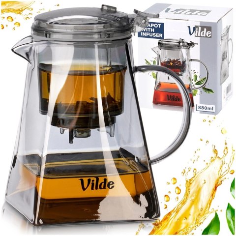 Dzbanek Zaparzacz Szkło 880 ml System Spustowy Kwadratowy VILDE