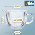 Zestaw 6 Szklanek XXL 470 ml z Uchem do Kawy Herbaty Ryflowane VILDE