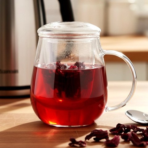 Kubek z zaparzaczem i pokrywką szklany 530 ml