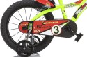 Rowerek Dziecięcy 16 Cali Raptor Żółty Kółka Boczne Hamulec Dino Bikes