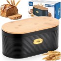 Chlebak Owalny Metalowy Czarny z Deską Bambusową do Krojenia Chleba