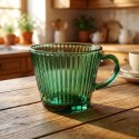 Duża Szklanka z Uchem do Kawy Herbaty Zielona Ryflowana 420 ml