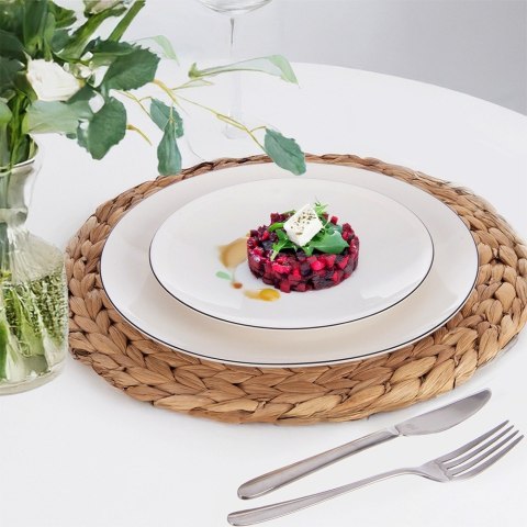 Duży Talerz Obiadowy Płytki Porcelanowy Biały z Czarną Obwódką 27 cm
