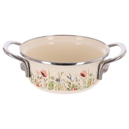 Garnek Emaliowany Kremowy w Kwiaty Maki 16 cm 0,95 L na Indukcję