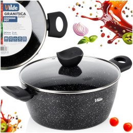 Garnek Granitowy z Pokrywką Indukcja Czarny 3,6 L 24 cm VILDE