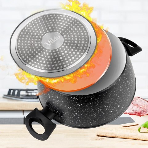 Garnek Granitowy z Pokrywką Indukcja Czarny 3,6 L 24 cm VILDE