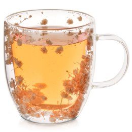 Kubek Szklany z Podwójną Ścianką Termiczny Kwiaty do Kawy 350 ml