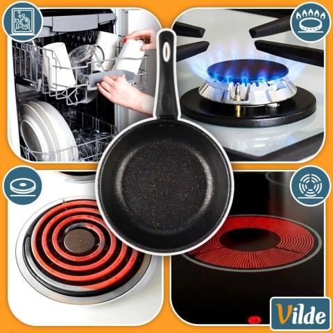 Patelnia Granitowa Non-Stick do Smażenia Duszenia Czarna 20 cm VILDE