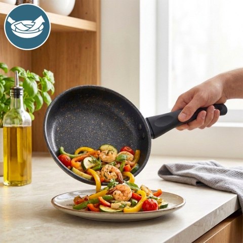 Patelnia Granitowa Non-Stick do Smażenia Duszenia Czarna 20 cm VILDE