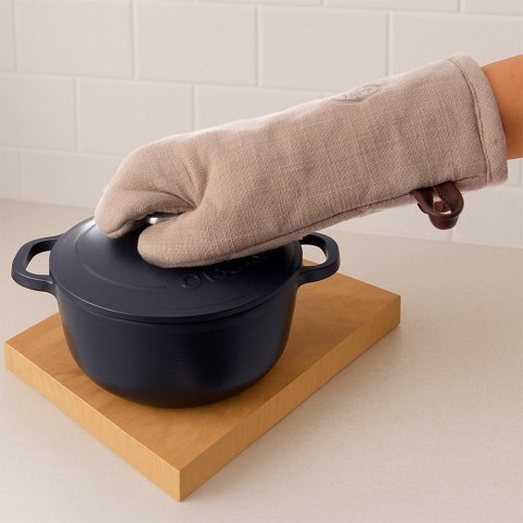 Rękawica Kuchenna Bawełniana z Magnesem i Pętelką Brązowa 32 cm