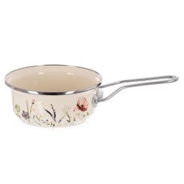Rondel Emaliowany Kremowy w Kwiaty Maki 14 cm 0,65 L na Indukcję