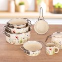 Rondel Emaliowany Kremowy w Kwiaty Maki 14 cm 0,65 L na Indukcję