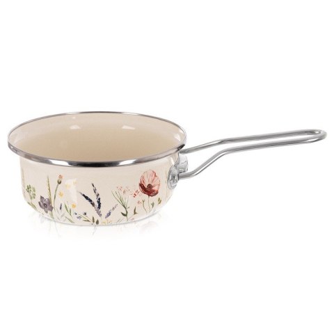 Rondel Emaliowany Kremowy w Kwiaty Maki 16 cm 0,95 L na Indukcję