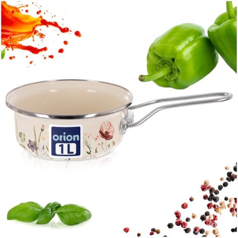 Rondel Emaliowany Kremowy w Kwiaty Maki 16 cm 0,95 L na Indukcję