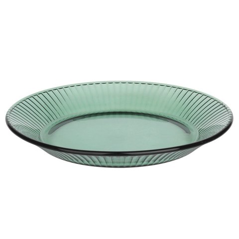 Talerz Deserowy Szklany do Ciasta Przekąsek Zielony Ryflowany 20,5 cm