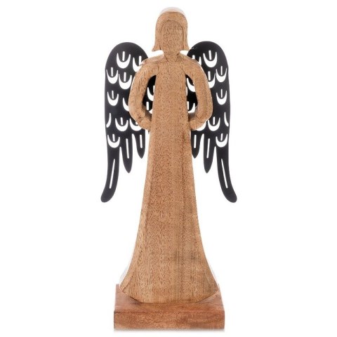 Figurka Dekoracyjna Anioł Drewniana Drewno Mango Metalowe Skrzydła 32,5 cm