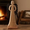 Figurka Dekoracyjna Anioł Drewniana Drewno Mango Metalowe Skrzydła 32,5 cm