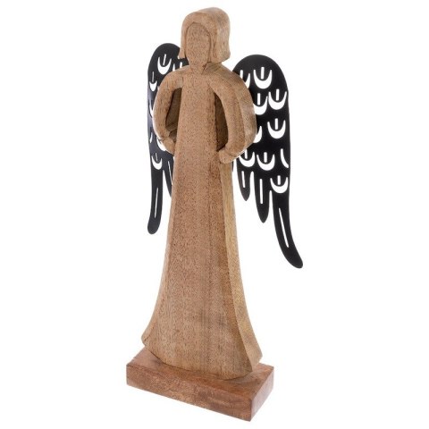 Figurka Dekoracyjna Anioł Drewniana Drewno Mango Metalowe Skrzydła 32,5 cm