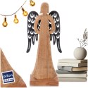 Figurka Dekoracyjna Anioł Drewniana Drewno Mango Metalowe Skrzydła 32,5 cm