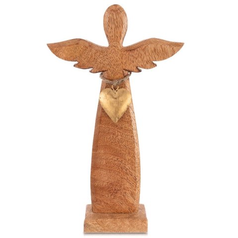 Figurka Dekoracyjna Anioł Drewniana Drewno Mango Złote Serce 26 cm ORION